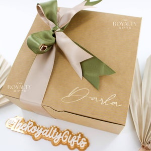 SOLO CAJA - Caja de regalo vacía personalizada con cinta, hecha a mano y dorada. Ideal para damas de honor, propuestas, regalos corporativos, cumpleaños y bodas. Crea tu propia caja.