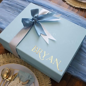 MAGNETIC BOX ONLY Baby Blue Personalized Empty Gift Box With Ribbon Bridesmaid Proposal Corporate Birthday Wedding Gifts Build Your Own Box