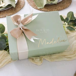 MAGNETIC BOX ONLY Light Sage Green Gold Personalized Empty Gift Box With Ribbon Bridesmaid Proposal Corporate Birthday Wedding Realtor Gift