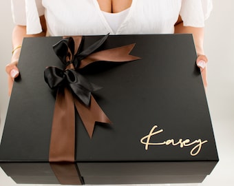 MAGNETIC BOX ONLY Black Gold Personalized Empty Gift Box With Ribbon Bridesmaid Proposal Corporate Birthday Wedding Gifts Build Your Own Box