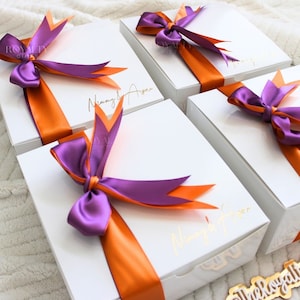 BOX ONLY - White & Gold Personalized Empty Gift Box With Ribbon Bridesmaid Proposal Corporate Birthday Wedding Gifts Build Your Own Box