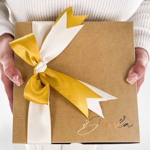 BOX ONLY - Gold Corporate Gift Box Brand Colors Personalized Empty Gift Box With Ribbon Bridesmaid Proposal Birthday Wedding Gifts