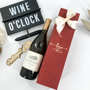 BOX ONLY - Personalized Red Wine Gift Box with Satin Ribbon, Custom Corporate Logo Wine Valentines Gift Box