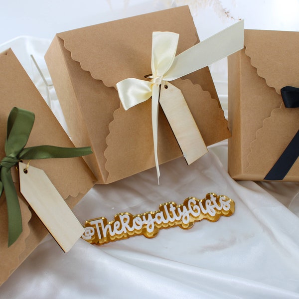 BOX ONLY - Personalized Sand Kraft Empty Gift Box With Ribbon Wooden Tag Bridesmaid Proposal Corporate Birthday Wedding Gifts Build Your Box