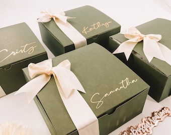 BOX ONLY - Sage Green & Gold Personalized Empty Gift Box With Ribbon Bridesmaid Proposal Corporate Birthday Wedding Gifts Build Your Own Box