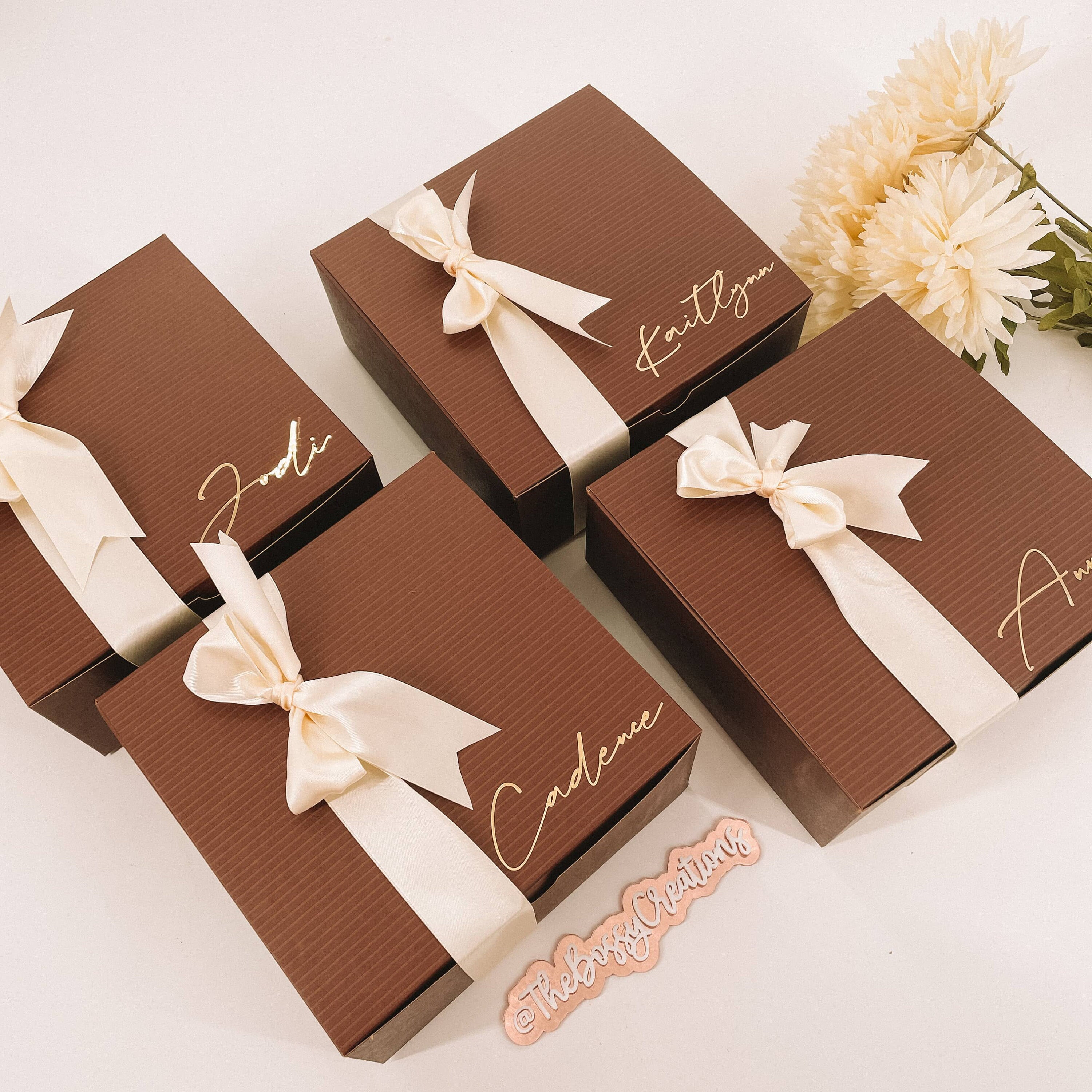 BOX ONLY - Terracotta Brown & Gold Personalized Empty Gift Box With Ribbon Bridesmaid Proposal Corporate Birthday Wedding Gifts