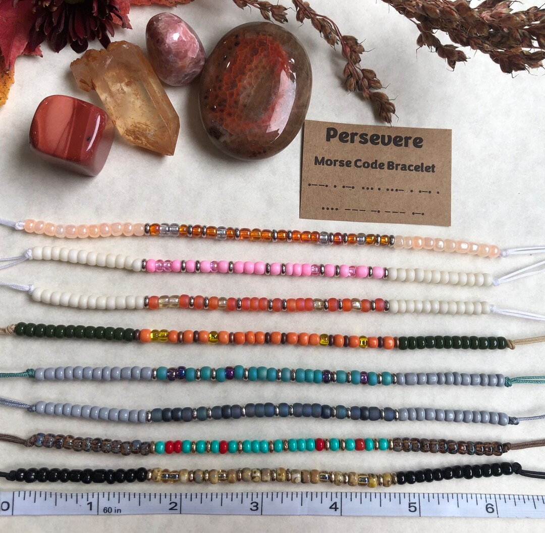 PERSEVERE// Morse Code Beaded Nylon Cord Bracelet - Persevere Morse ...