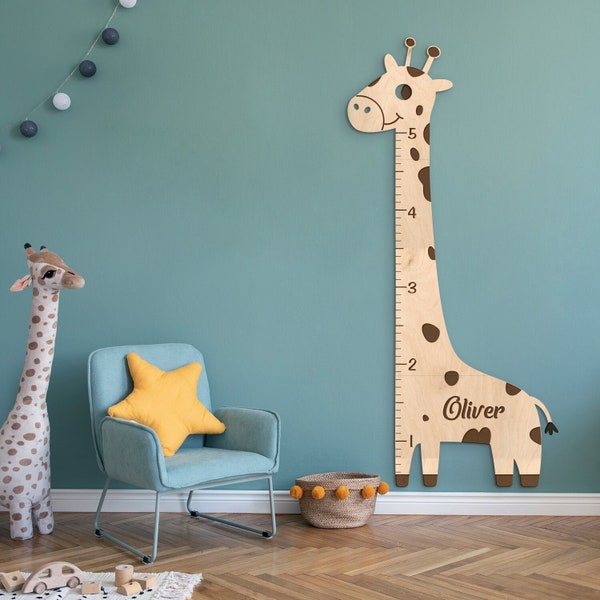Courbe de croissance girafe, courbe de croissance pour enfants, règle de courbe de croissance, courbe de croissance bois, courbe de taille de la famille, mètre, décoration de chambre de girafe