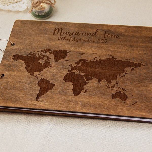 World map guest book, Personalized wedding guest book, Travel wedding guest book, Custom guest book, Wedding guest book alternative