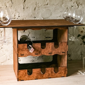 Wine rack countertop, Wine bottle holder wood, Wine glasses holder, Wine bottle storage, Wine glasses rack, Wine rack free standing