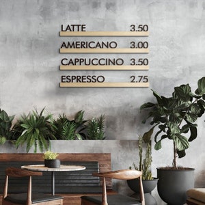 Wechselkarte Buchstaben, Kaffee Karte, Karte mit Buchstaben Holzkarte, Menüleiste mit Wechselbuchstaben