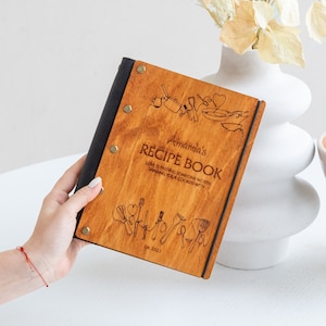 Recipe book binder wood, Wooden recipe binder, Personalized recipe book leather, Blank recipe book, Custom cook book, Family recipe book