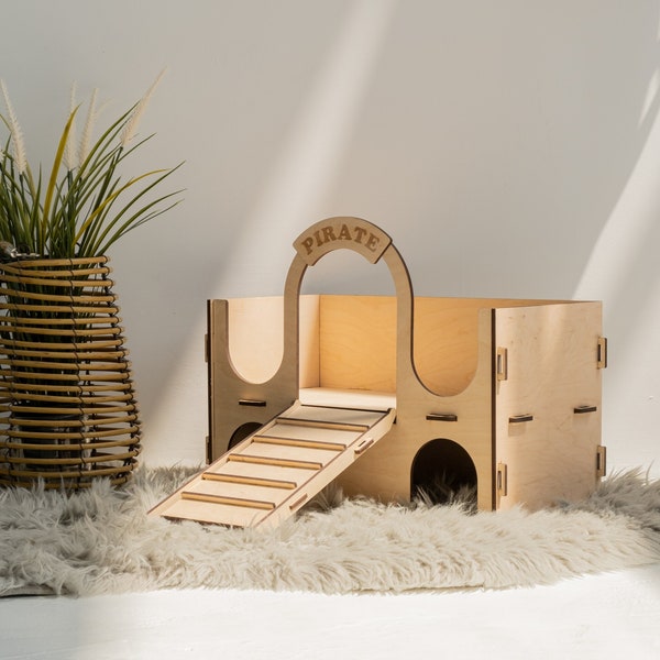 Small pet house with ramp, Small wooden hideout, Hamster hideaway house, Guinea pig hideout, Playhouse with hutch, House for hedgehogs wood