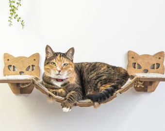 Cat hammock bed, Cat hammock for wall, Cat bridge for wall, Cat wall furniture set, Cat shelves for wall, Cat shelves with steps