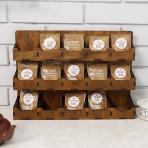 Tea bag display holder, Tea bag organizer, Tea bag stand, Tea bag storage, Tea bag shelf, Tea bag wooden box, Tea rack, Tea organizer shelf