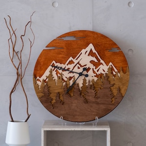 Mountain Wall Clock, Forest Wood Clock, Mountain Wall Decor, Nature Wall Clock, Decorative Wall Clock Modern, Wood wall clock