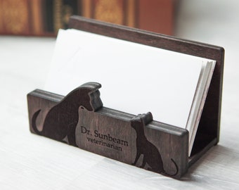 Veterinarian Business Card Holder, Personalized Card Holder, Wood Card Stand, Doctor Card Holder, Business Card Case, Business Card Display