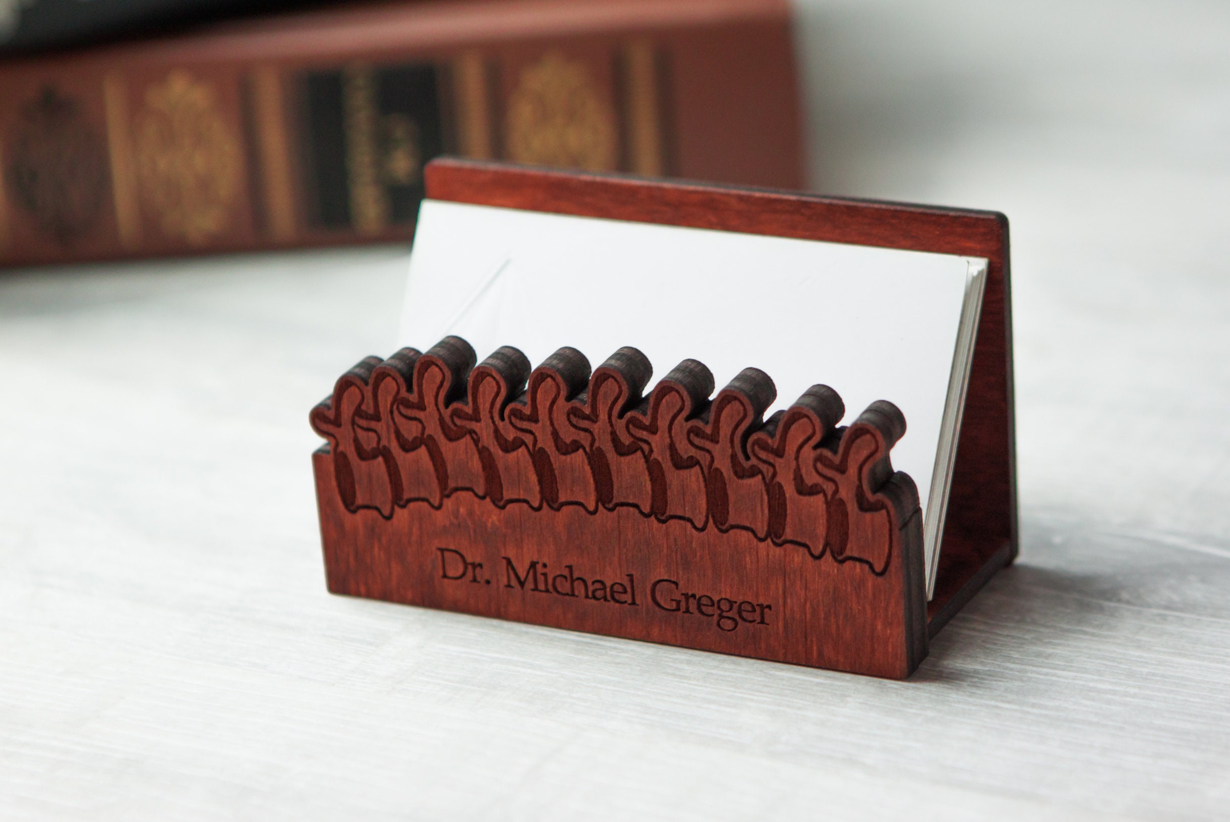 thumbnail image 2 of Business Card Display Rack Wooden - Real Estate Agent Card Holder For Desk, Holds 3.5 X 2 Inch Cards Wooden Card Holder 2 of 14