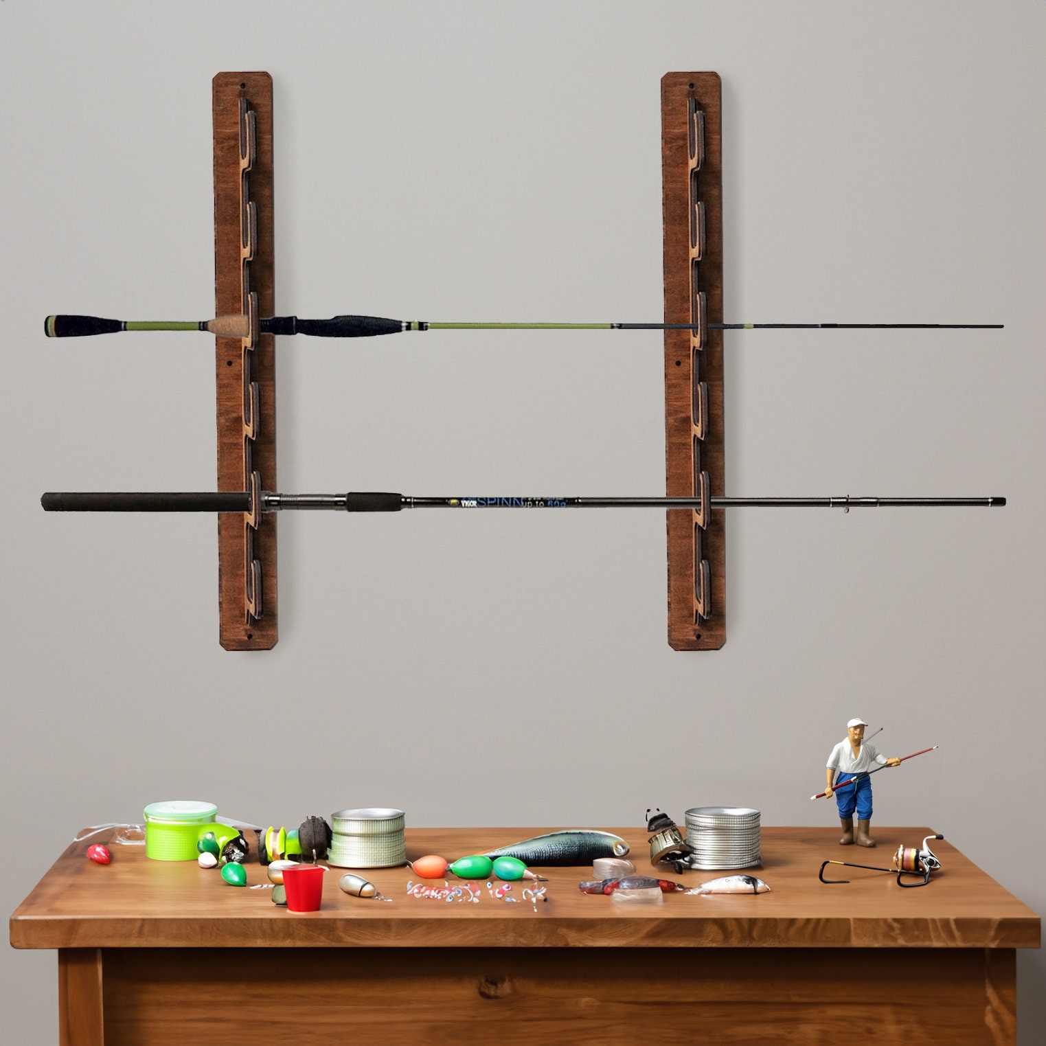 Fishing Rod Holder Wall, Fishing Rod Wall Rack, Wooden Fishing Rod