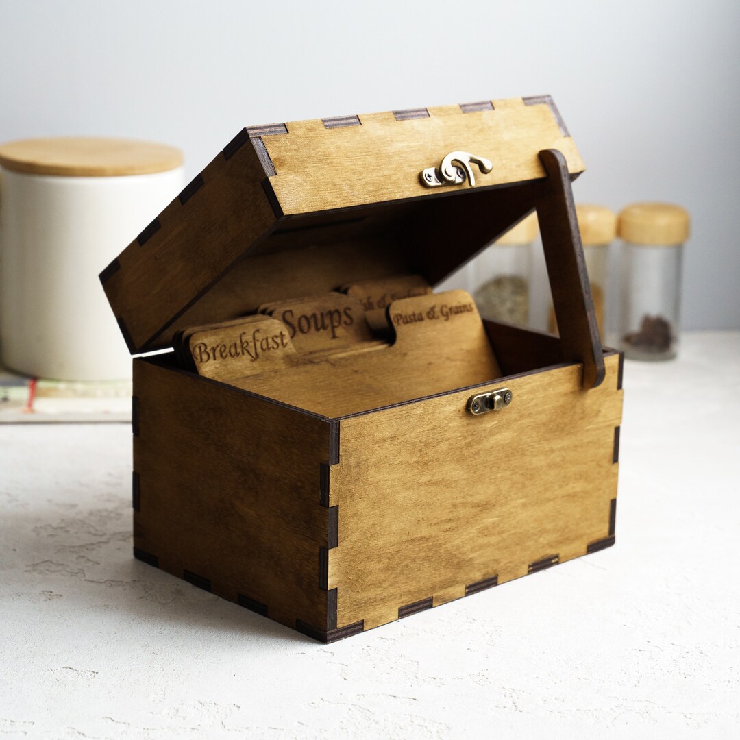 Personalized Recipe Box With Dividers, Wooden Recipe Box Personalized ...
