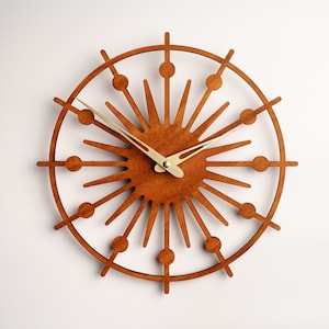 Sun wall clock, Starburst wall clock, Decorative clock, Sunburst wall clock, Mid century clock wall, Sun rays clock, Rustic wall clock