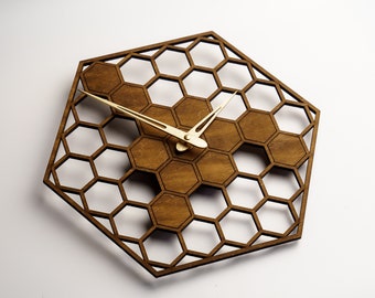 Honeycomb wall clock, Hexagon wall clock, Bee wall clock, Honeycomb wall decor, Wall clock modern farmhouse, Wood wall clock large