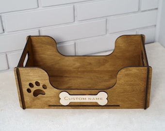 Dog toy box personalized, Dog toy storage, Dog toy box large,Wooden dog toy box,Dog toy box with lower front,Dog toy bin,Pet toy storage box