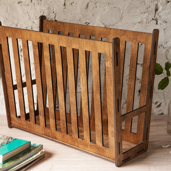 Plancher de porte-revues en bois, support de porte-revues, petite étagère en bois, plancher de porte-revues, étagère autoportante, étagère de bureau