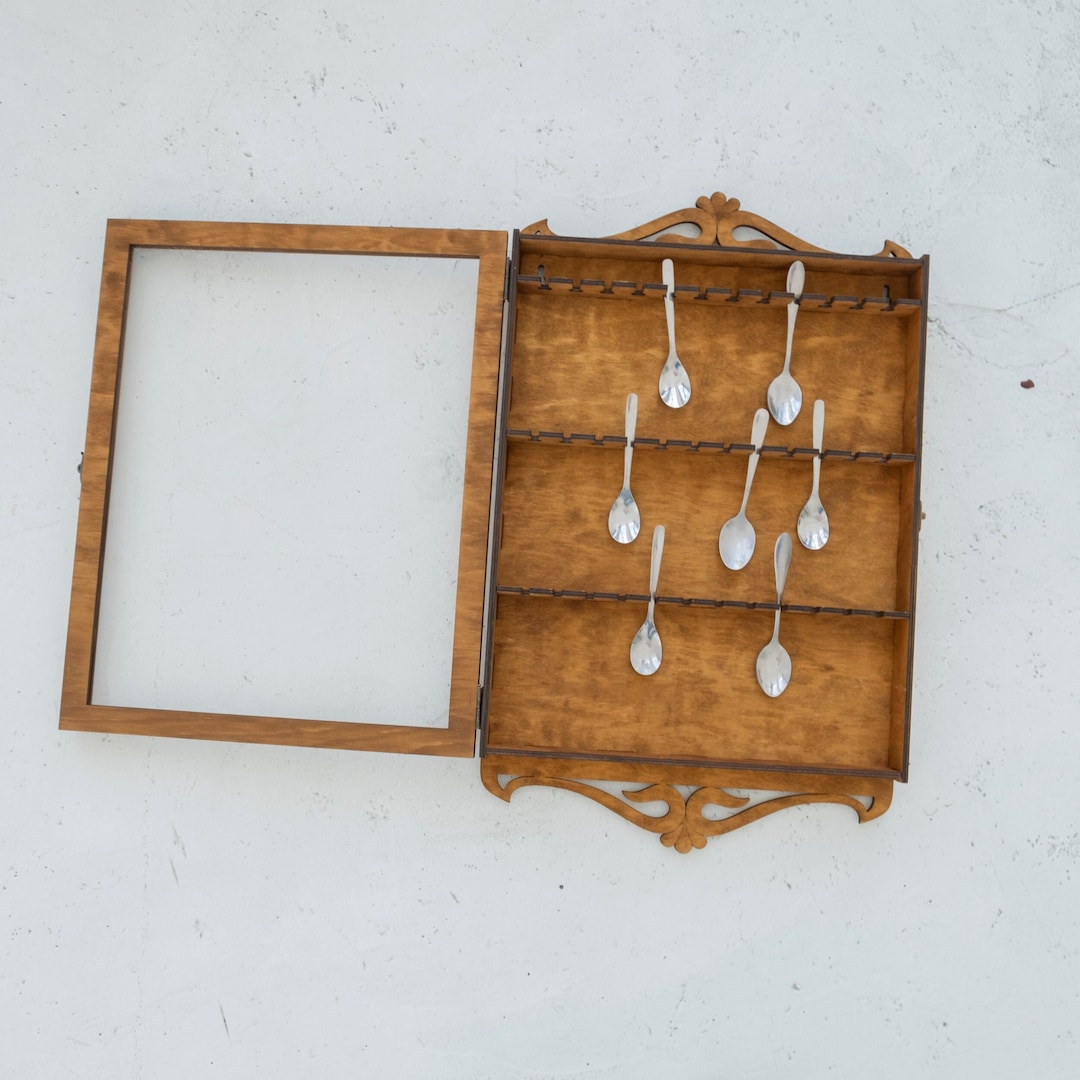木製ディスプレイケース スーベニアスプーン　コレクションボックス　壁掛 Souvenir spoon rack - Etsy 日本