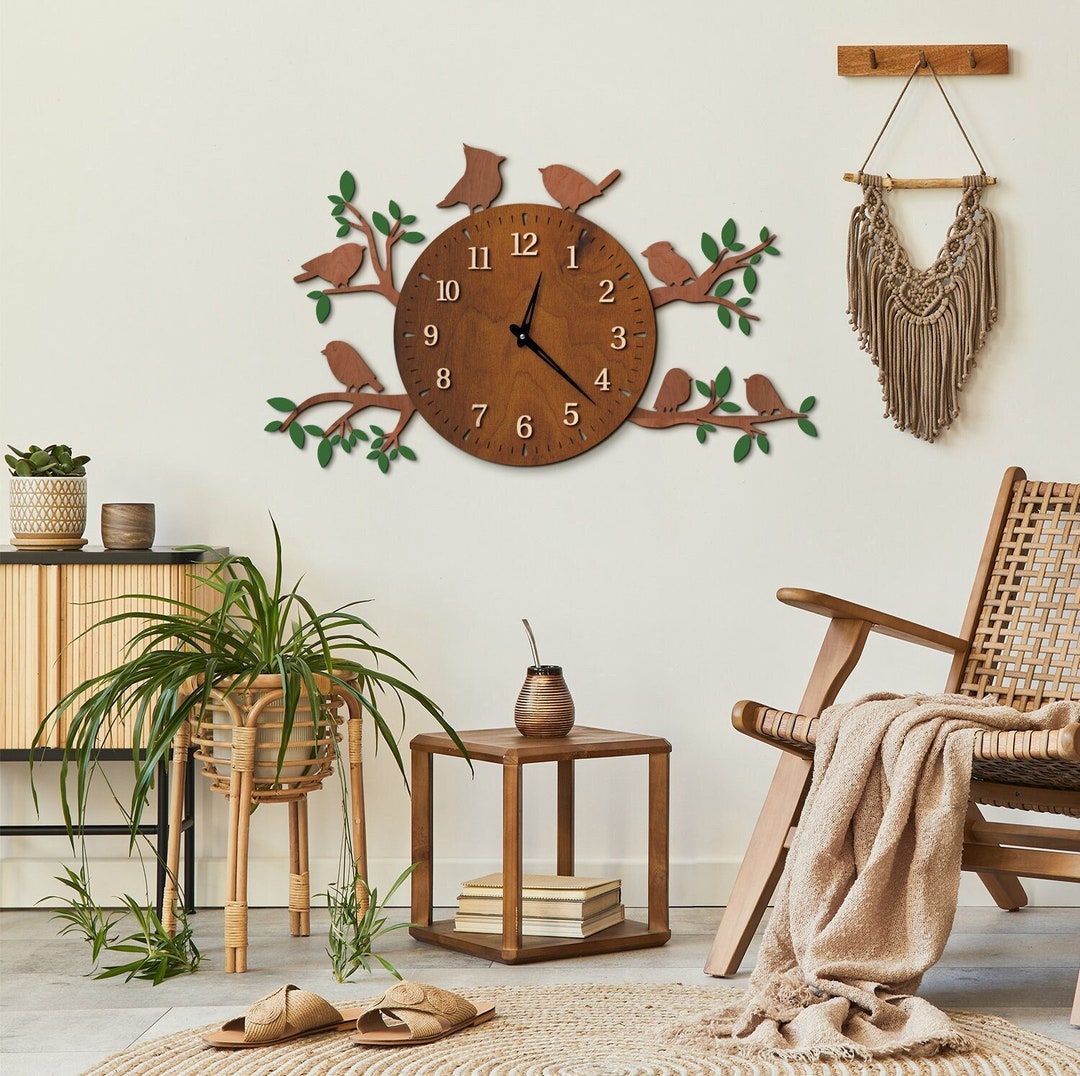 Birds Wood Wall Clock, Birds and Tree Wall Clock, Wildlife Wall Clock, Nature Wood Wall Clock