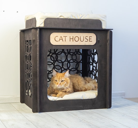 Personalized Cat House Cat House Indoor Cat House With Pillows