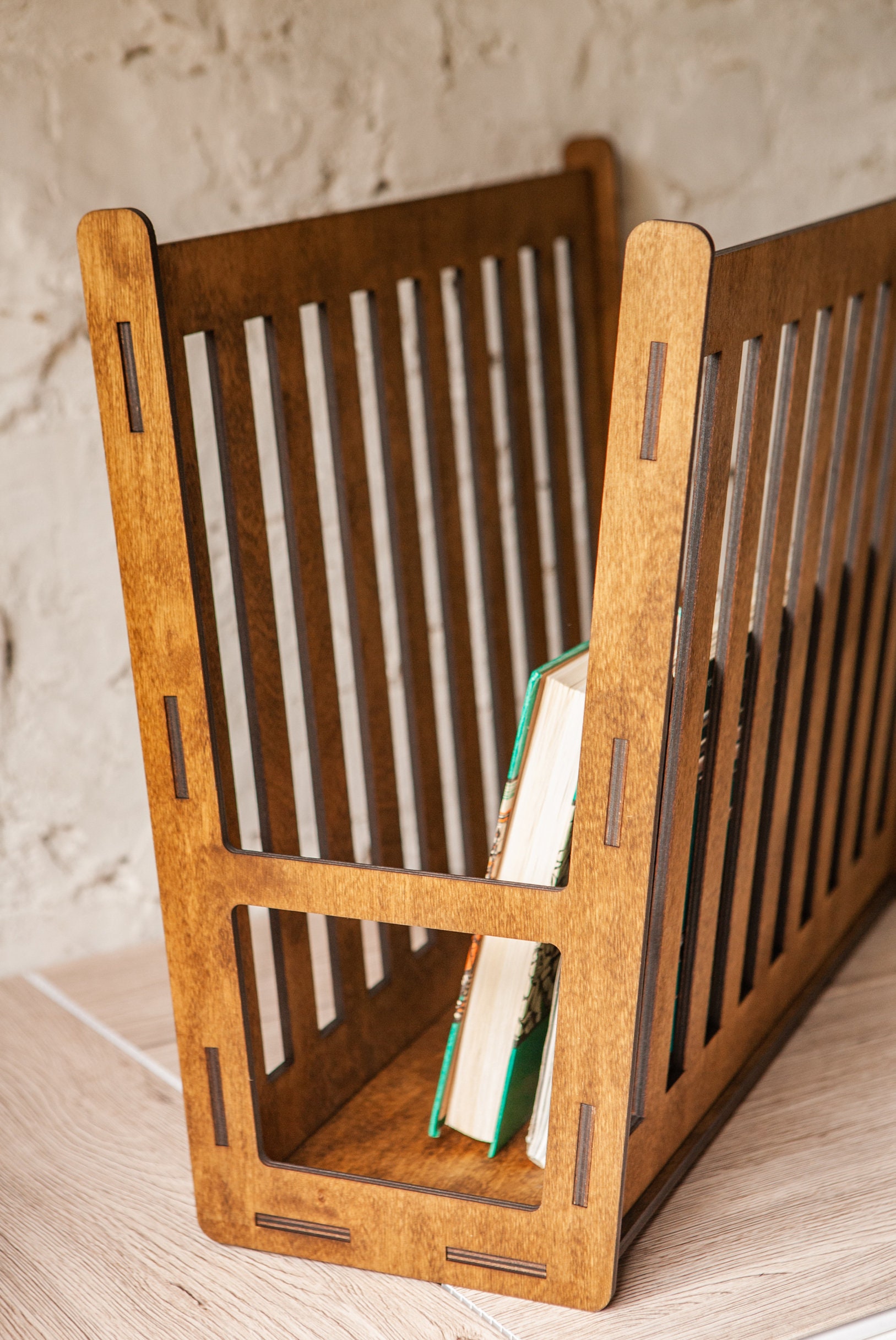 GNTDLD Vintage Wooden Magazine Rack — Double-Sided Handles, Rust-Proof Iron Frame, Perfect For Living Room, Office, Or Bedroom Storage - View #4