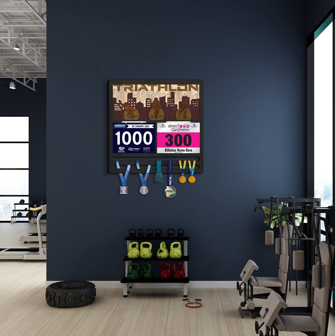 Triathlon Medal and Bib Display, Triathlon Medal Holder, Triathlon ...