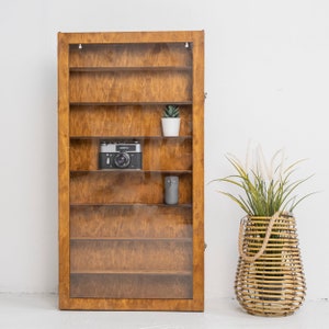 Display shelf for wall, Display shelf wood, Shelf with light, Wall display case, Shot glass display rack, Shot glass storage