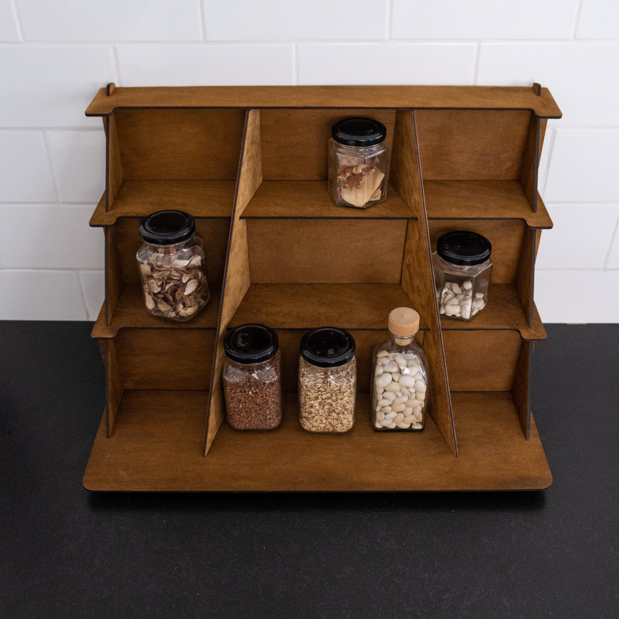 Présentoir En Bois 3 Niveaux - Étagère Droite Portable 40x24 Cm, Pour Salon D'artisanat, Marché, Cuisine, Organisation - 9