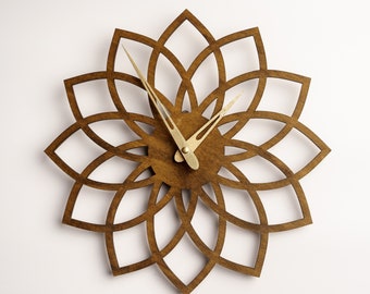 Horloge fleurie,Horloge mandala,Horloge lotus,Horloge surdimensionnée,Horloge murale géométrique,Horloge moderne en bois,Horloge murale minimaliste,Horloge murale décorative