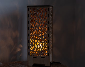 Wood desk lamp, Wood table lamp shade, Tree lamp table, Tree night light, Forest night light, Wood bedside lamp, Light box laser cut