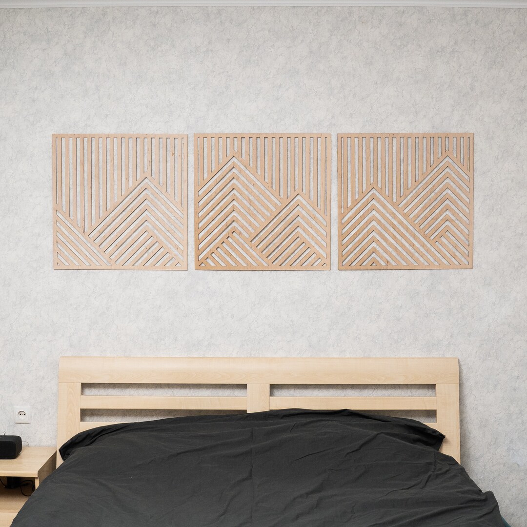 Mountain Wall Art Wood Geometric, Mountain Wall Art 3 Piece, Mountain
