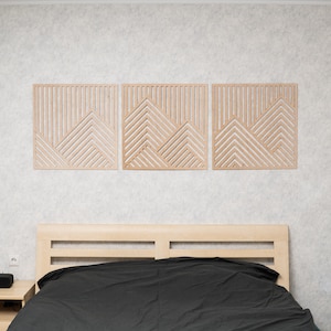 Mountain wall art wood geometric, Mountain wall art 3 piece, Mountain wall art set of 3, Mountain panel art, Mountain rustic decor