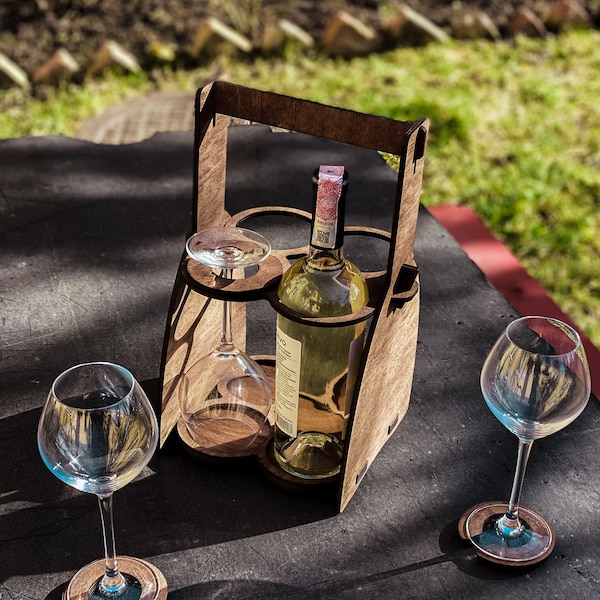 Wine bottle and glasses holder, Wine bottle holder wood, Wine bottle holder countertop, Wine rack free standing, Wine carrier bag