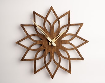 Flower wall clock, Floral wall clock, Oversized wall clock wood, Wall clock modern minimalist, Wall clock mandala, Rustic wall clock