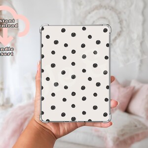 May include: A rectangular Kindle insert featuring a cream-colored background with a repeating pattern of small, hand-drawn black polka dots. The design is presented as a digital file for instant download, intended for use as a decorative cover.