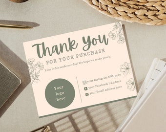 Thank you card editable template / Printable / instant download / Canva / Small Business Thank You Card / Thank You Card