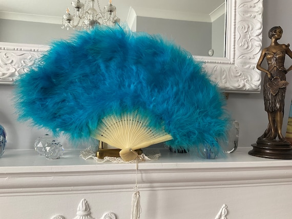 Vintage Feather Fan with lovely turquoise feather… - image 2