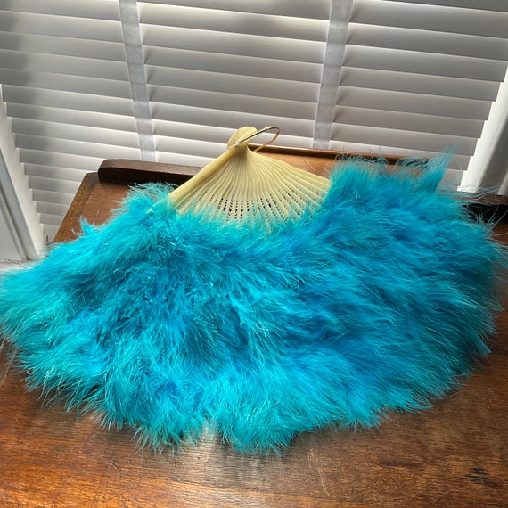 Vintage Feather Fan with lovely turquoise feather… - image 4