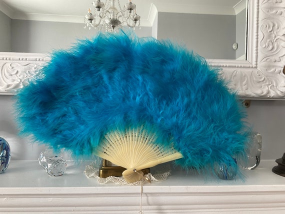Vintage Feather Fan with lovely turquoise feather… - image 6