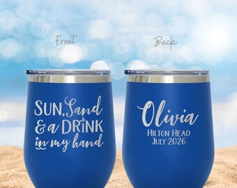 Personalized Beach Tumbler: Engraved Stainless Steel Wine Cup