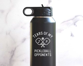 Personalized Pickleball Steel Water Bottle - Tears of My Pickleball Opponents, Funny Pickleball Player Gift, Pickleball Gifts Engraved