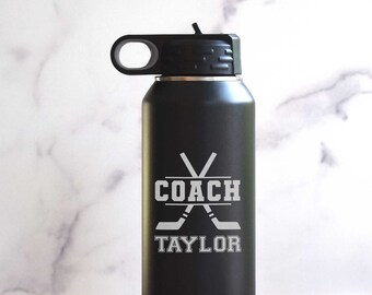 Personalized Ice Hockey Coach Water Bottle: Engraved Stainless Steel Gift