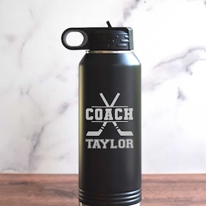 Personalized Ice Hockey Coach Water Bottle: Engraved Stainless Steel Gift
